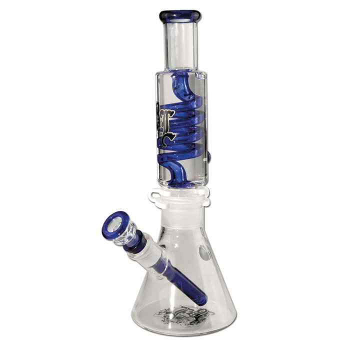 Bong din sticla ‘BLACK LEAF’ Liquid Spiral | Albastru - 320mm.