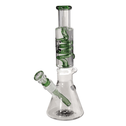 Bong din sticla 'BLACK LEAF' Liquid Spiral | Verde - 320mm.