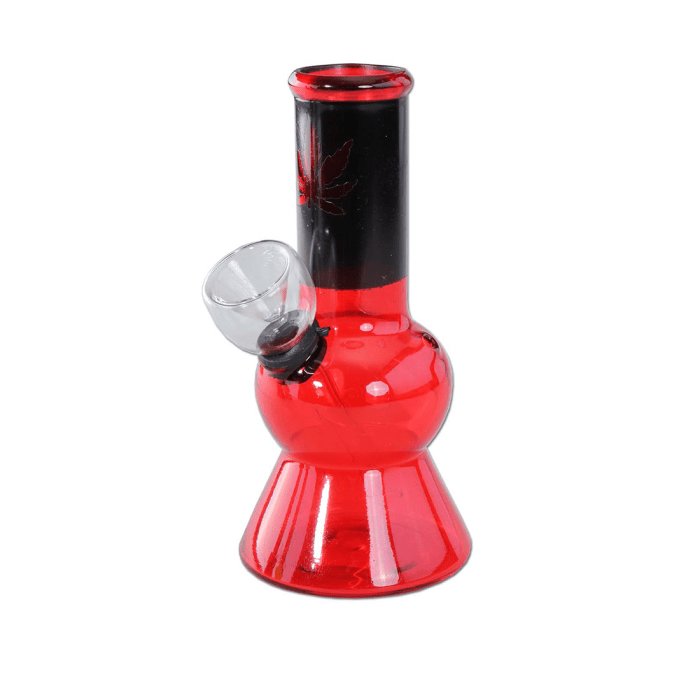 Bong din sticla 'HEMP LEAF' Rosu | 136mm.