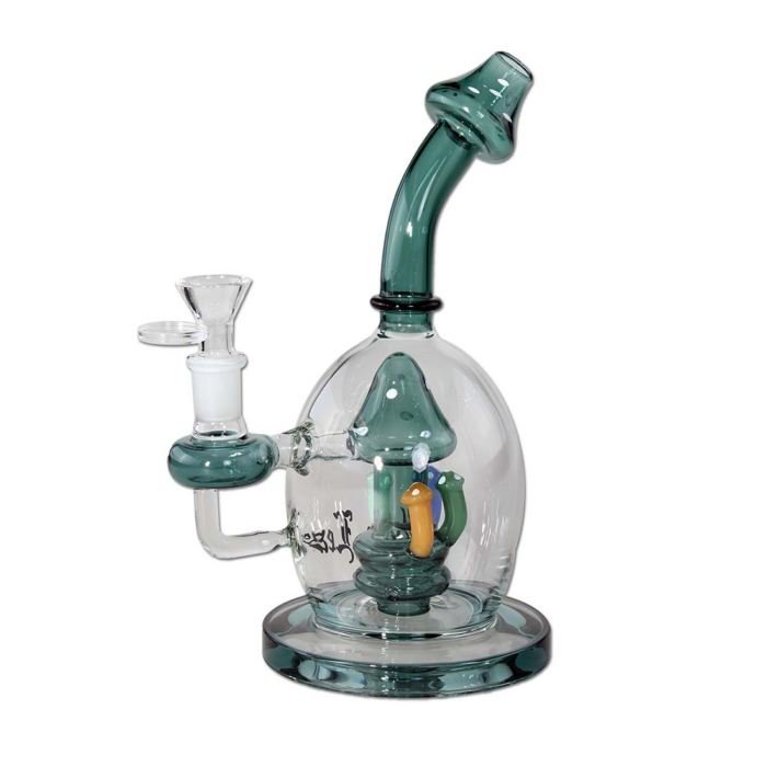 Bong din sticla 'BLACK LEAF' Bubbler Mushrooms | 230mm.